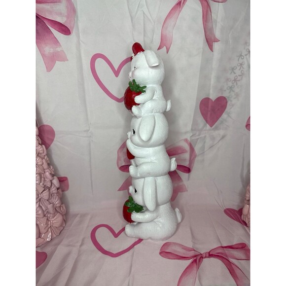 Easter Stacked Bunnies Holding Strawberries Decor - Picture 7 of 7
